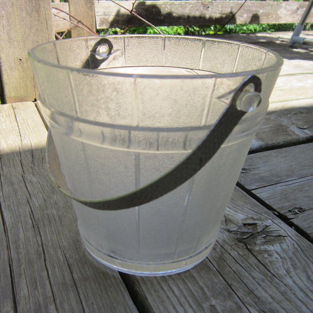 1950s Vintage Glass Ice Bucket -MCM Glass Barware w/Hammered Aluminum Handle